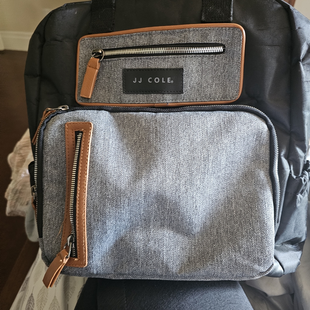 JJ Cole Papago Pack Backpack Diaper Bag - Light Heather Grey and Black - Picture 2 of 5
